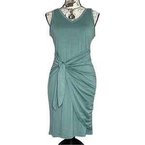 Boutique Light Mint Green Ruched Tie Wrap Bodycon Midi Dress Small Sleeveless